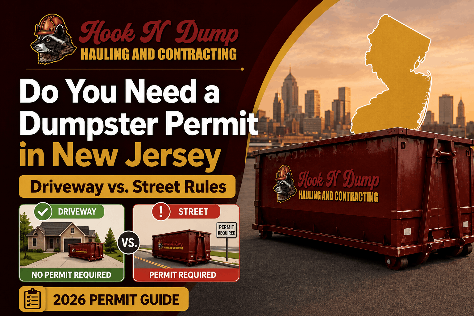 Hook N Dump dumpster permit guide showing driveway and street placement rules in New Jersey