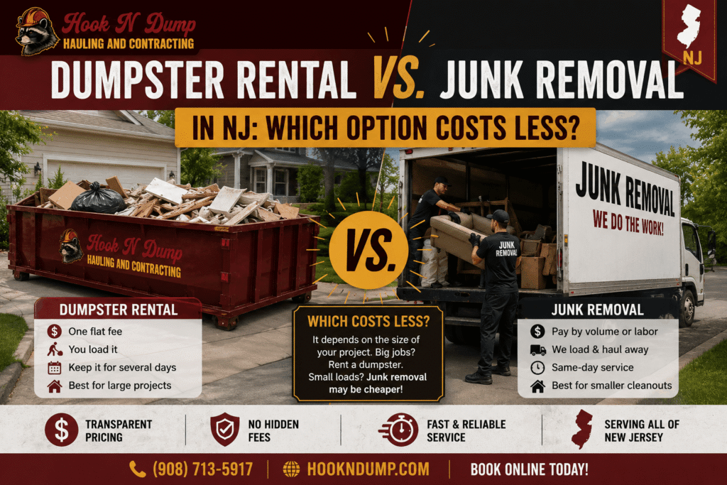 Dumpster rental and junk removal services compared side by side for New Jersey cleanup projects